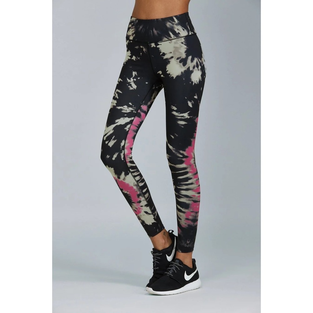 Noli Yoga Tie Dye High Rise Leggings XS Black Pink Cream Made in USA